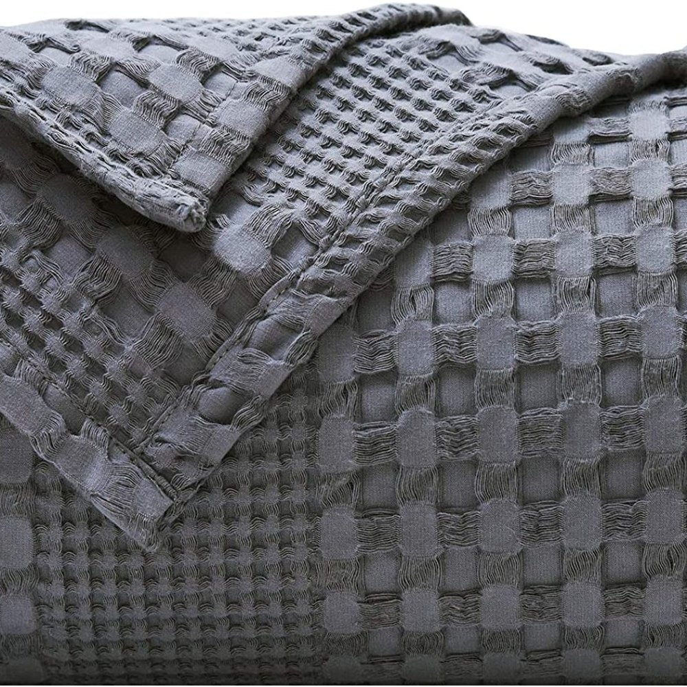 Luxury Cotton Waffle Weave Blanket King Gray